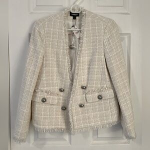 EXPRESS DOUBLE BREASTED COLLARLESS TWEED LONG SLEEVE BLAZER